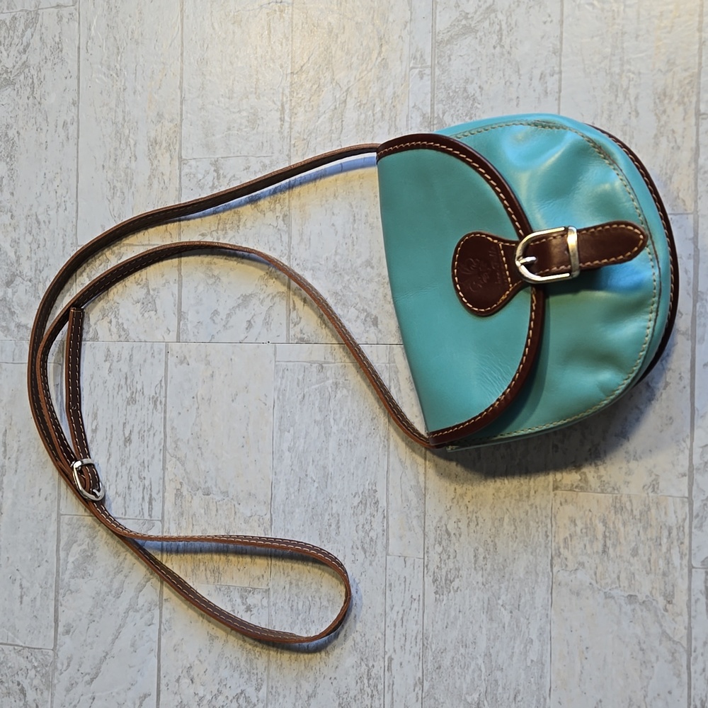 Vera Pelle Italian Leather Crossbody Vintage Shoulder Bag Purse Turquoise